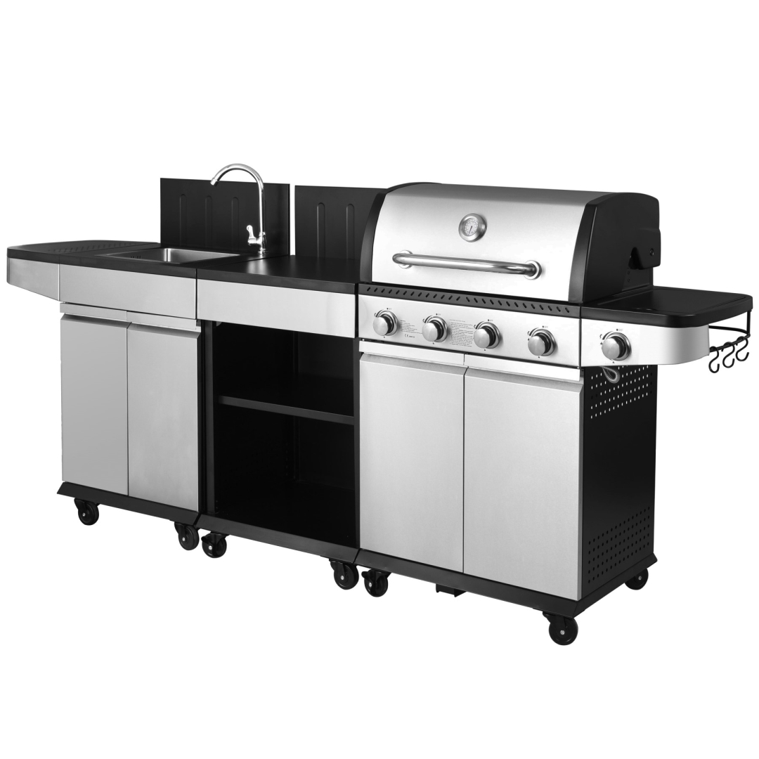 Outdoor Kitchen 4 Burners Gas Grill with Side Burner, Sink and ...